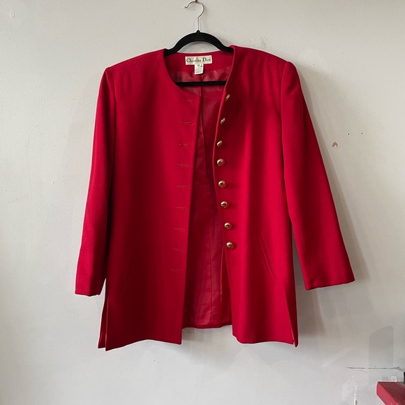 Vintage Christian Dior Red Wool Blazer with Gold Buttons | Christian Dior - Picture 3 of 11